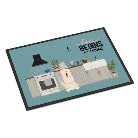 Carolines Treasures 18 x 27 in. White German Shepherd Kitchen Scene Indoor or Outdoor Mat CK7749MAT